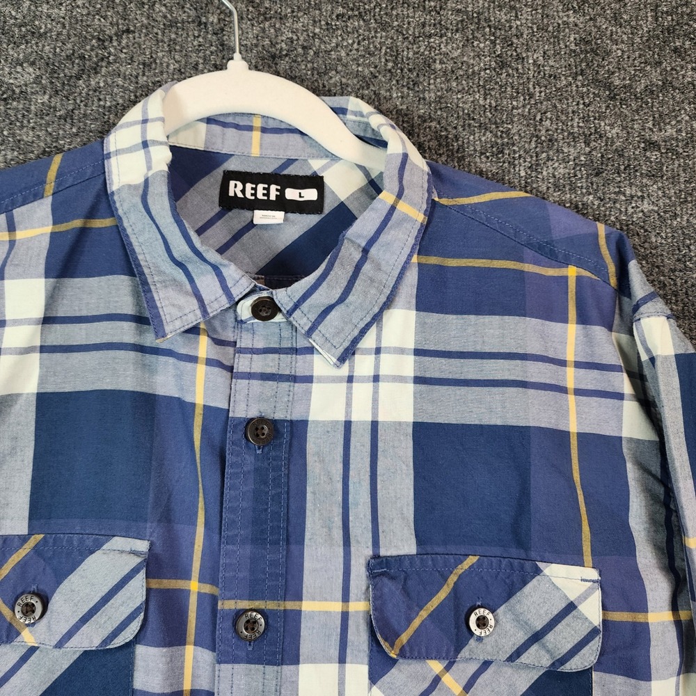 Reef Men Coastal Surf Y2K Skate Plaid Utility Flannel Button Shirt Size L
